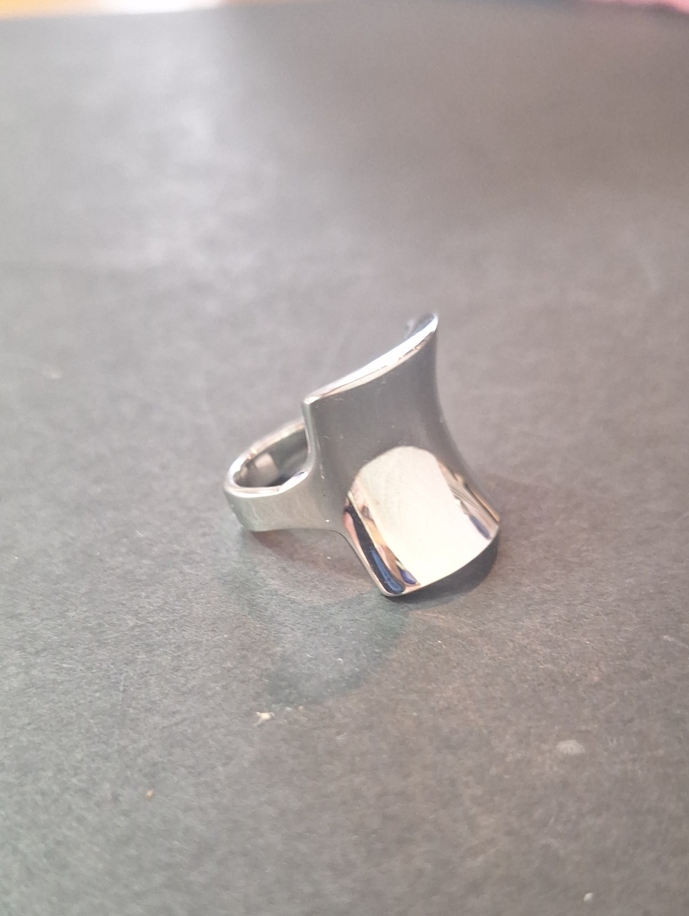 SMD Polished Silver Stainless Steel Women’s Statement Ring - Sleek Curved Design